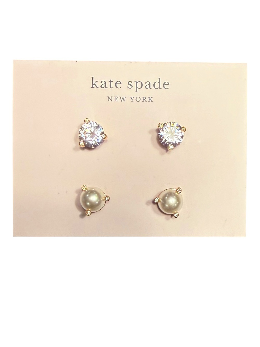 NWT kate spade Gold Crystal and Pearl Stud Earring Duo - White & Gold Dustbag